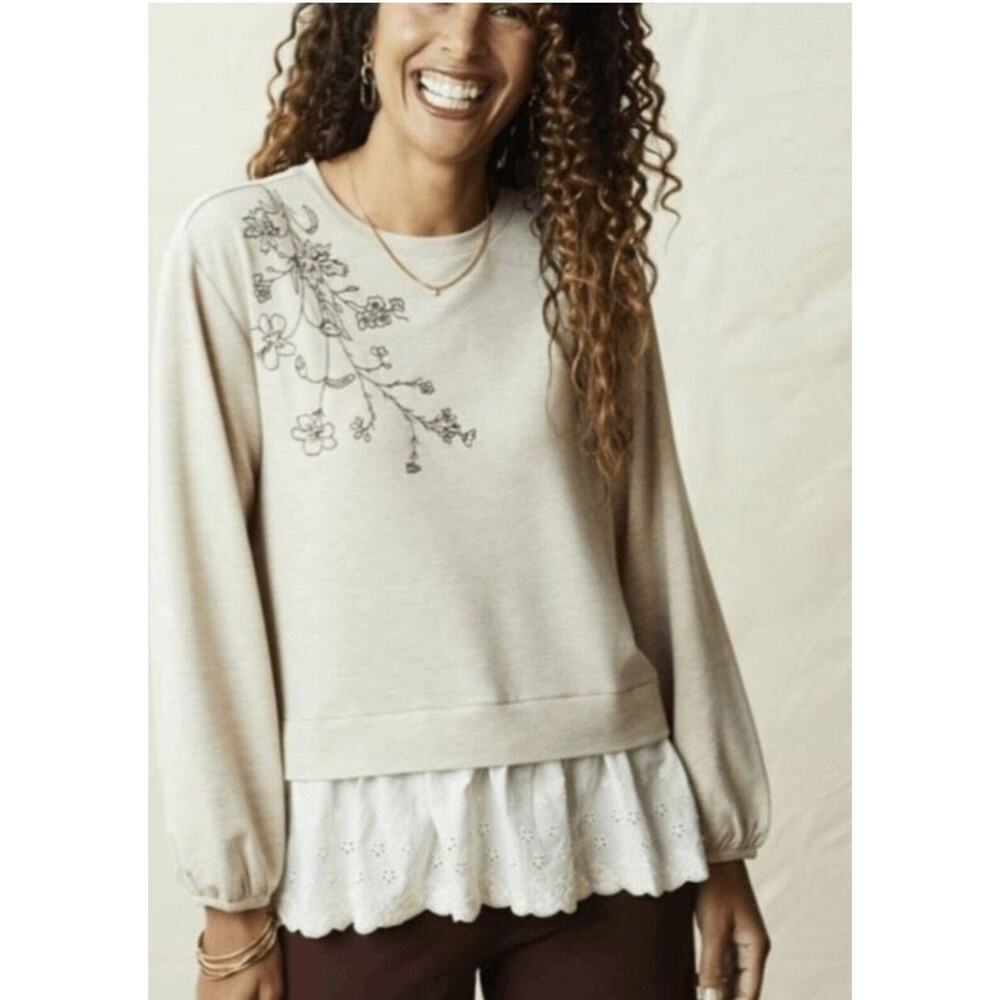 Matilda Jane -Women's Spring Bouquet Floral Eyelet Sweatshirt - Size Medium